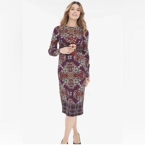 Chico's Size 1 Medallion Print Sheath Dress Purple Flattering Chicos Size 8 / 10